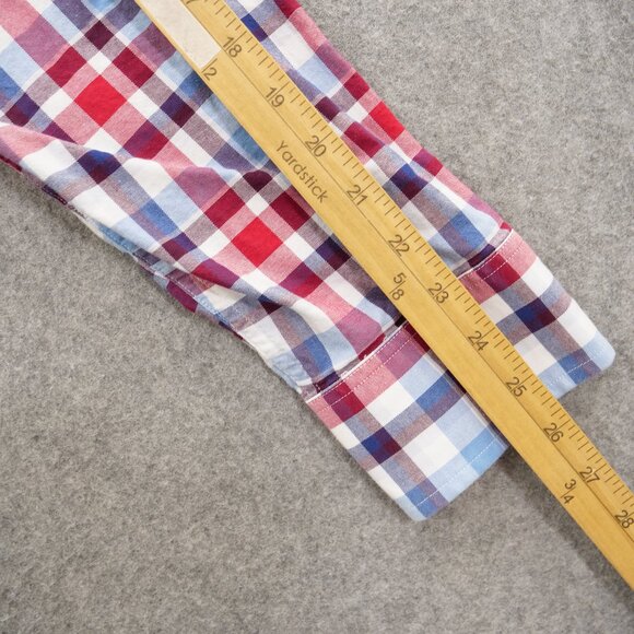 Banana Republic Shirt Mens Large Red Blue Button Up Plaid Long Sleeve Chambray - Picture 12 of 14